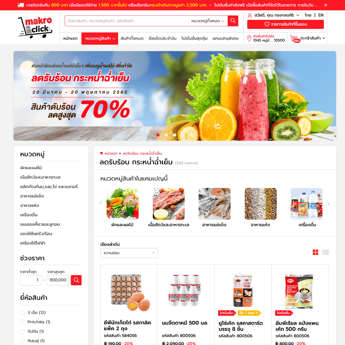 Campaign category page with promotion banner and product grid