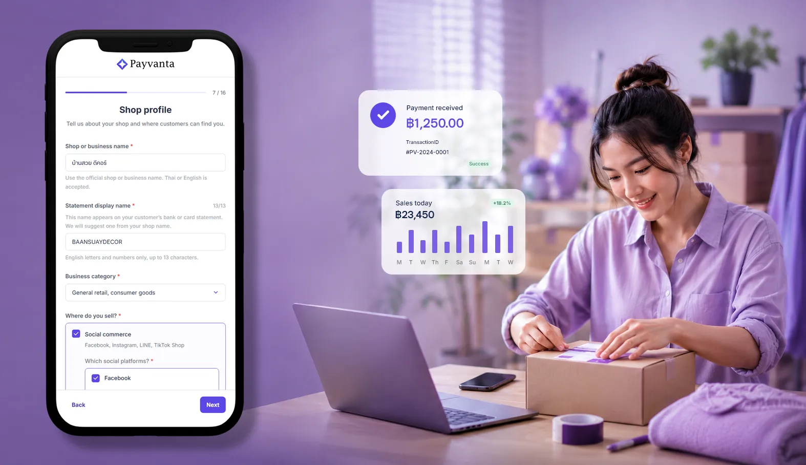 Payvanta merchant onboarding screens