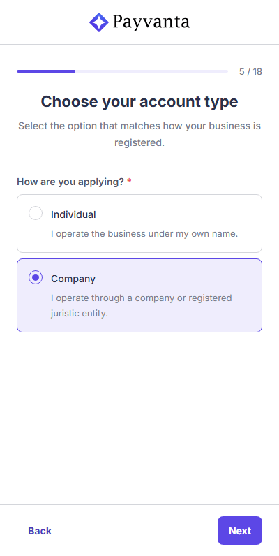Account type step
