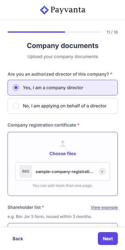Company documents step
