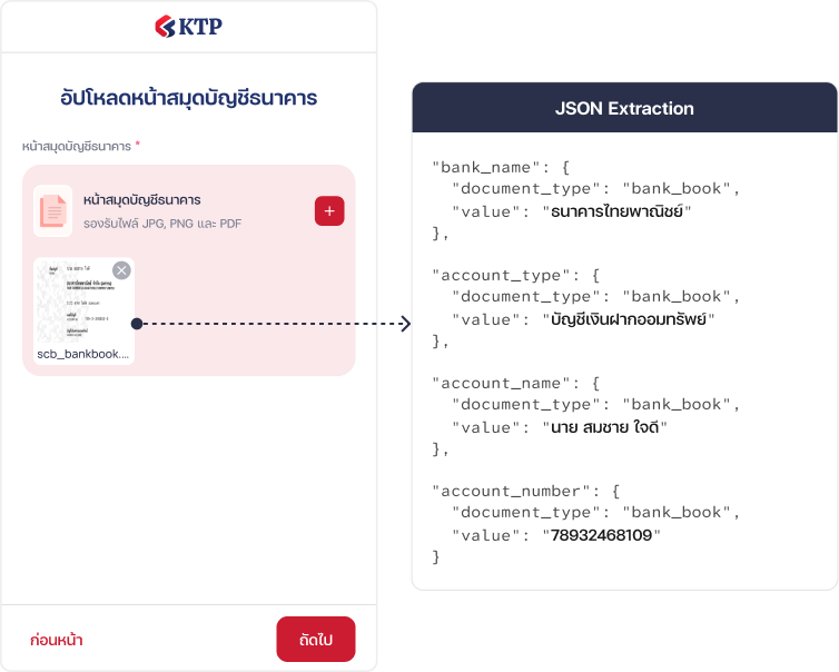 Bank book upload and JSON extraction
